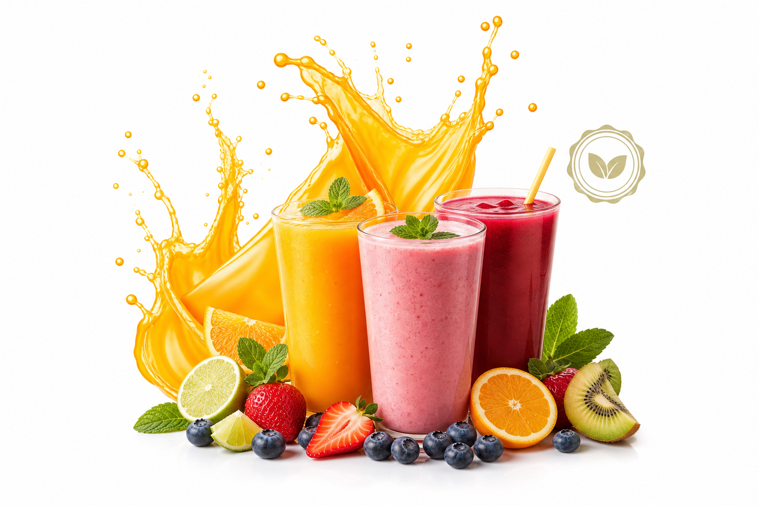 Fresh Juice Power smoothies with fruit and juice splash